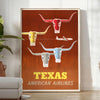 Texan pride love travel vibrant American Airlines poster bold orange yellow hues eye wall art perfect gift addition home decor artwork