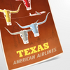 Texan pride love travel vibrant American Airlines poster bold orange yellow hues eye wall art perfect gift addition home decor artwork