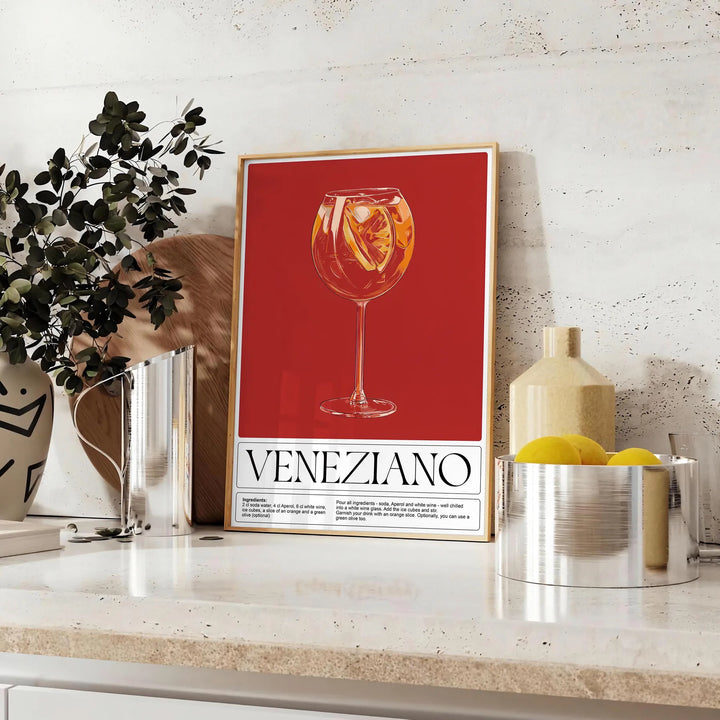 Veneziano Cocktail Wall Art Travel Poster High Quality Frame Premium Print Home Decor Color