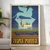 romance vintage travel stunning Venice Simplon poster vibrant orange green hues perfect wall art space unique gift artwork available sizes A4 cm A0