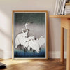 space captivating vintage bird poster Japanese art tranquil greens blues wall touch nature elegance indoors unique artwork thoughtful gift unframed options