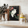 space vintage bird Japanese poster black orange hues wall art thoughtful gift unique print timeless elegance artwork decor