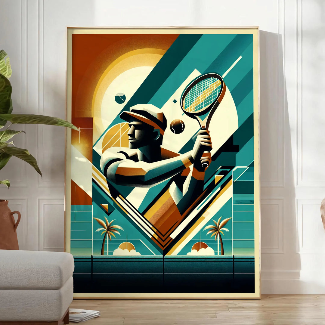 Vintage Vintage tennis poster in an Art Deco style for all Grand Slam fans elegant living room interior framed print