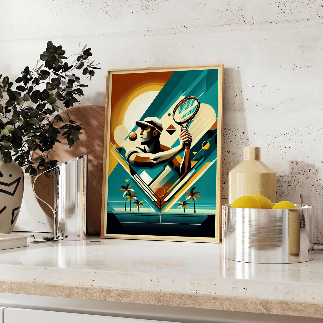 Vintage Vintage tennis poster in an Art Deco style for all Grand Slam fans elegant living room interior framed print