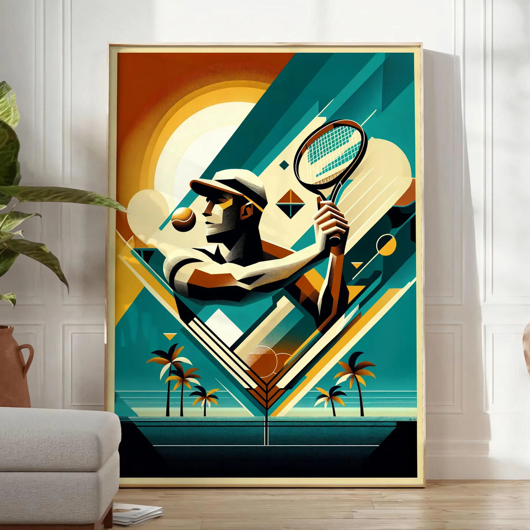 Classic Vintage tennis design capturing the spirit of global Grand Slam tournament elegant living room interior framed print