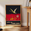 space stunning vintage travel art poster bold black orange hues wall unique gift artwork essence nostalgic journeys print formats available A4 cm A0