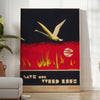 space stunning vintage travel art poster bold black orange hues wall unique gift artwork essence nostalgic journeys print formats available A4 cm A0