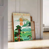 nostalgia Japan Vintage Travel poster serene shades green blue wall art unique gift room décor sizes A4 cm A0