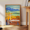 charm Queenstown vintage rail poster lush greens serene blues wall art essence timeless travel unique gift standout piece artwork space sizes A4 cm A0