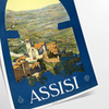 charming streets Assisi Italy stunning vintage travel poster lush green blue hues print perfect wall art gift touch Italian elegance space sizes A4 cm