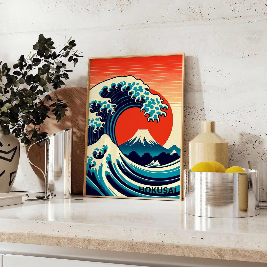 Wave Ocean Japan Art Travel Poster High Quality Frame Premium Print Home Decor Color