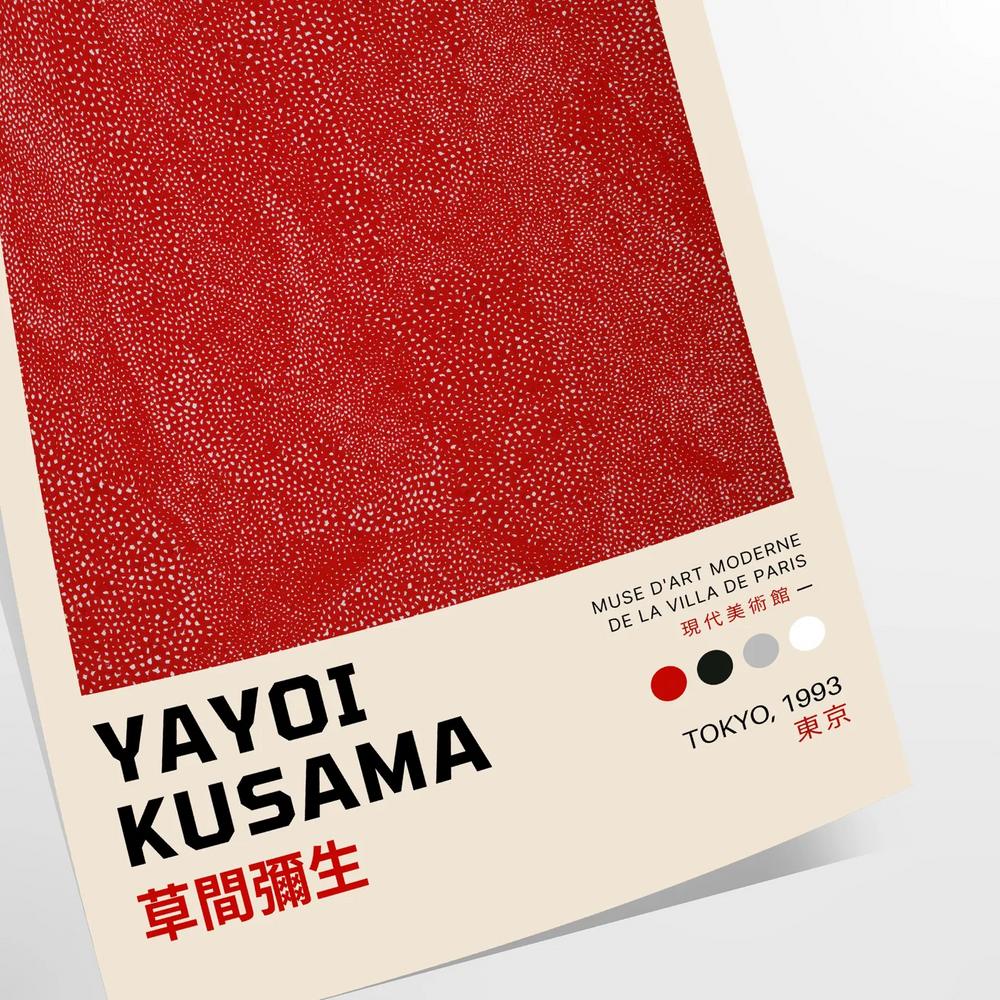 space captivating Yayoi Kusama poster stunning black orange palette wall art unique gift artistic flair room dimensions A4 cm A0