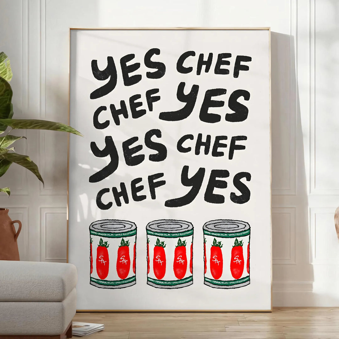 Yes Chef Kitchen Poster Travel Poster High Quality Frame Premium Print Home Decor Color