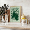 space captivating yoga art poster serene green elegant gray hues wall thoughtful gift artwork tranquility style setting sizes A4 cm A0