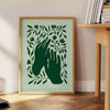 space captivating yoga art poster serene green elegant gray hues wall thoughtful gift artwork tranquility style setting sizes A4 cm A0