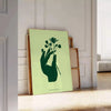 space serene yoga poster green gray hues wall art unique gift enthusiasts artwork tranquility sizes A4 cm A0 environment mindful elegance