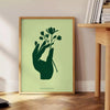 space serene yoga poster green gray hues wall art unique gift enthusiasts artwork tranquility sizes A4 cm A0 environment mindful elegance