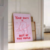space Your Booty Out This World graphic art poster vibrant orange sleek gray wall unique gift artwork cosmic flair room unframed options style