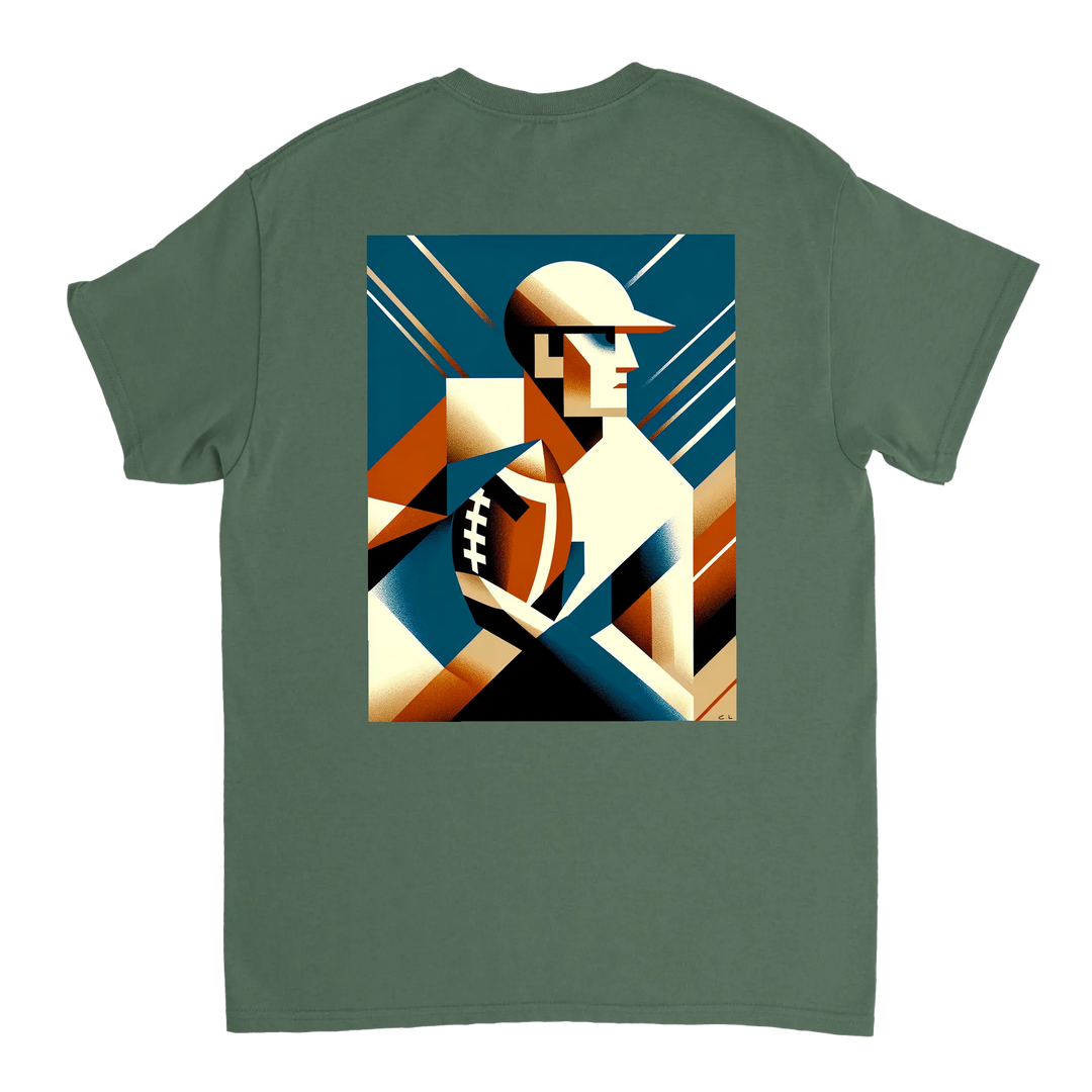 Amerikāņu futbola t-krekls ar drosmīgu dizainu, ideāli piemērots spēlētājiem un faniem. Izgatavots no augstas kvalitātes kokv