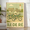 charming kid elephant rhinoceros cycling vibrant landscapes Île de Ré delightful poster soft gray green hues piece space joy walls available