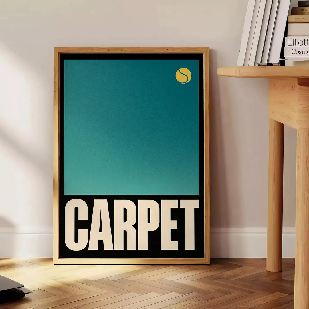 Póster vibrante Carpet Tennis 5, com tons verdes e laranjas, ideal para entusiastas do desporto. Disponível em várias dimensõ