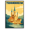 Poster vintage Art Déco Trondheim Norvegia con grafiche verdi e gialle