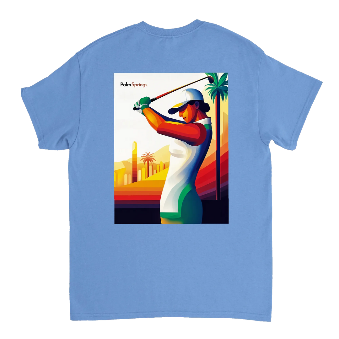 ゴルフパームスプリングスTシャツは、快適さとスタイルを兼ね備えたデザインです。パームスプリングスの陽気な雰囲気を楽しむゴルフ愛好者に最適です。
