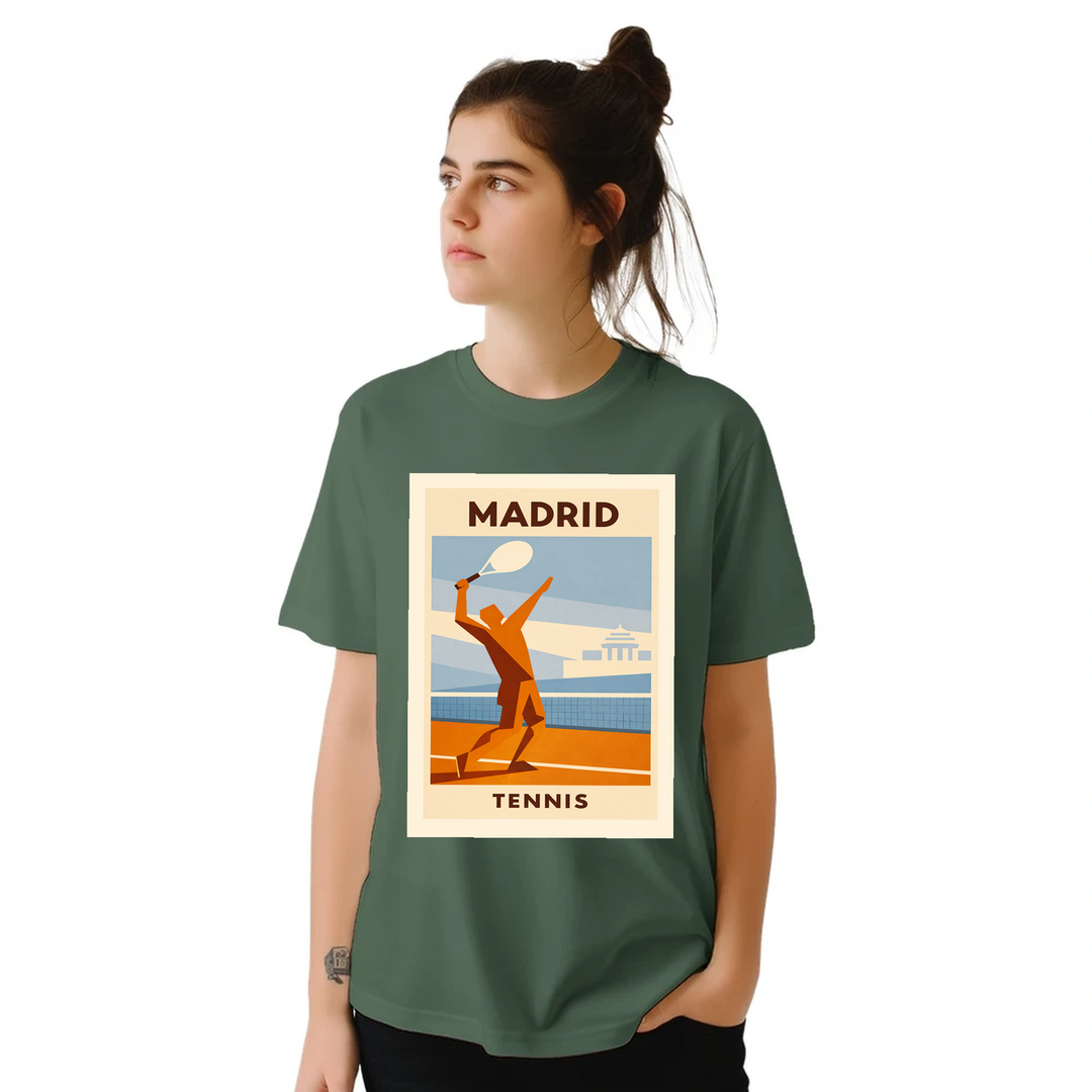 T-shirt τένις Μαδρίτης, με ζωντανό σχέδιο που αποτυπώνει την κουλτούρα του τένις στη Μαδρίτη. Ιδανικό για αθλητές και λάτρεις