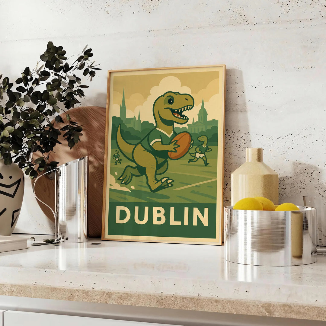 rugby vintage Kid Dinosaur idéale passionnés dimensions 50x70 cm une touche artistique intérieur affiche unique univers art déco cadre