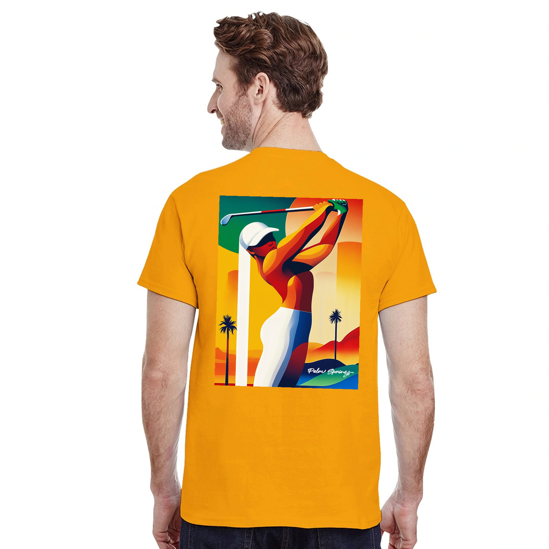 パームスプリングスゴルフTシャツは、明るいデザインが特徴で、ゴルフ場でも普段使いでも活躍する一枚です。サイズはSからXXLまで揃っています。