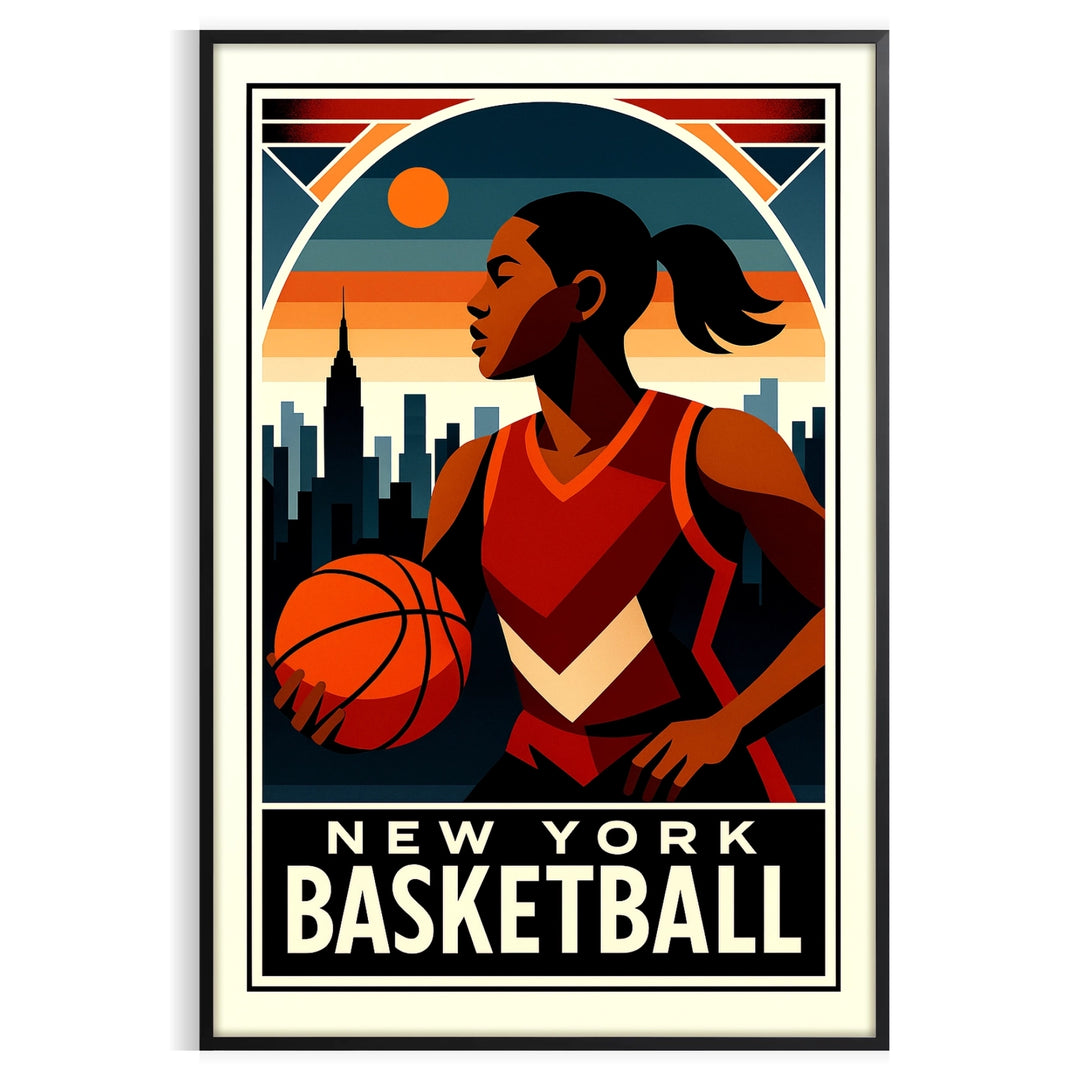 space stunning New York basketball vintage poster stylish art deco design print spirit game wall thoughtful gift today dimensions A4 cm A0