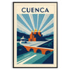 Vacker Art Déco vintageposter från Cuenca, Ecuador i livliga orange och blå nyanser. Finns i storlekarna 50x70 och 30x40. Per