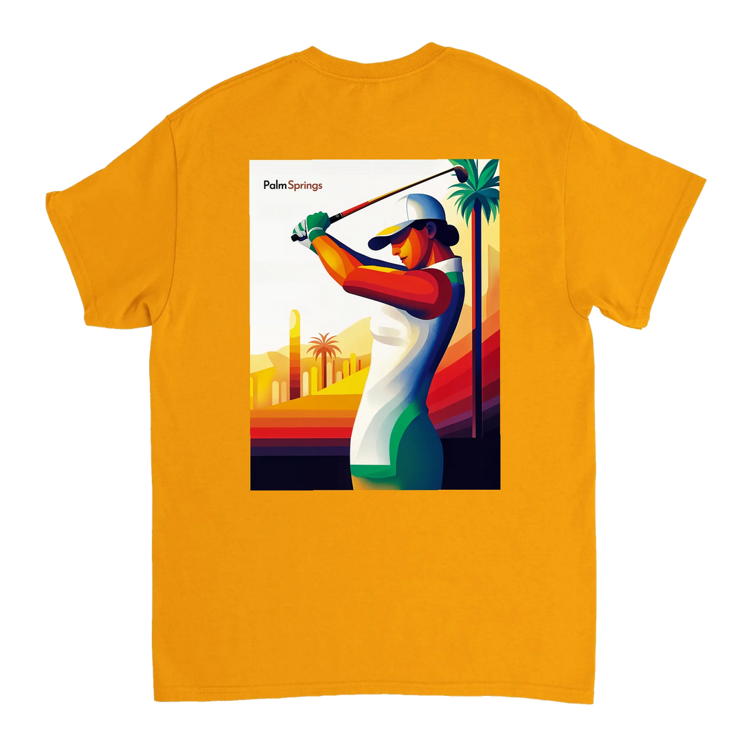 ゴルフパームスプリングスTシャツは、快適さとスタイルを兼ね備えたデザインです。パームスプリングスの陽気な雰囲気を楽しむゴルフ愛好者に最適です。