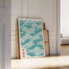 stunning Blue Wave Japanese poster vibrant red orange hues captivating contrast touch elegance space decor today sizes A4 cm A0