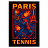 パリのヴィンテージカートゥーンテニスポスター。鮮やかな赤と青のデザインで、どんな空間にも魅力をプラスします。サイズは50x70または30x40。額縁付きと額縁なしのオプションから選べます。