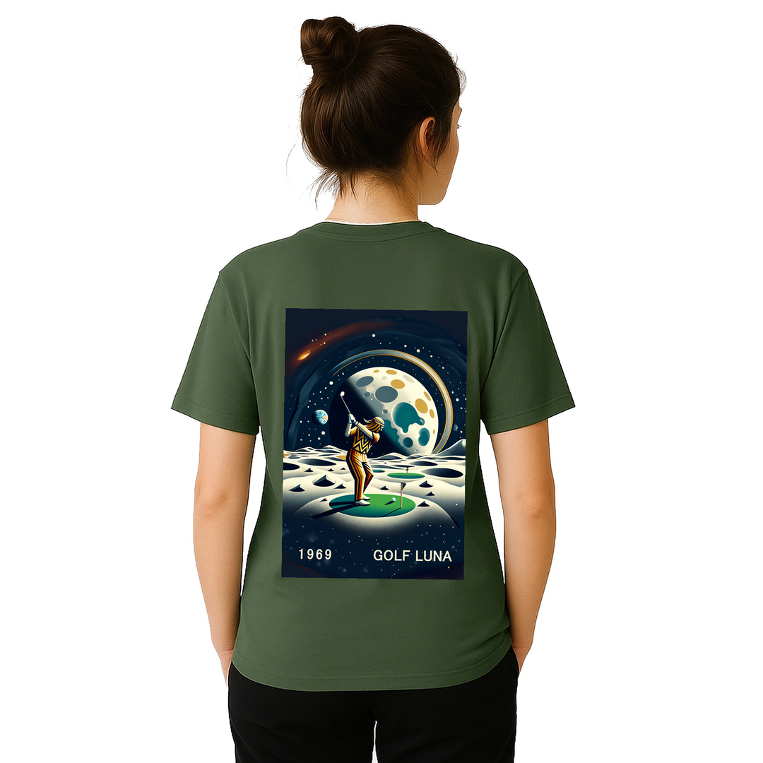 Koszulka Golf Moon z unikalnym wzorem, idealna na pole golfowe i codzienne wyjścia. Wygodna i trwała, dostępna w rozmiarach S