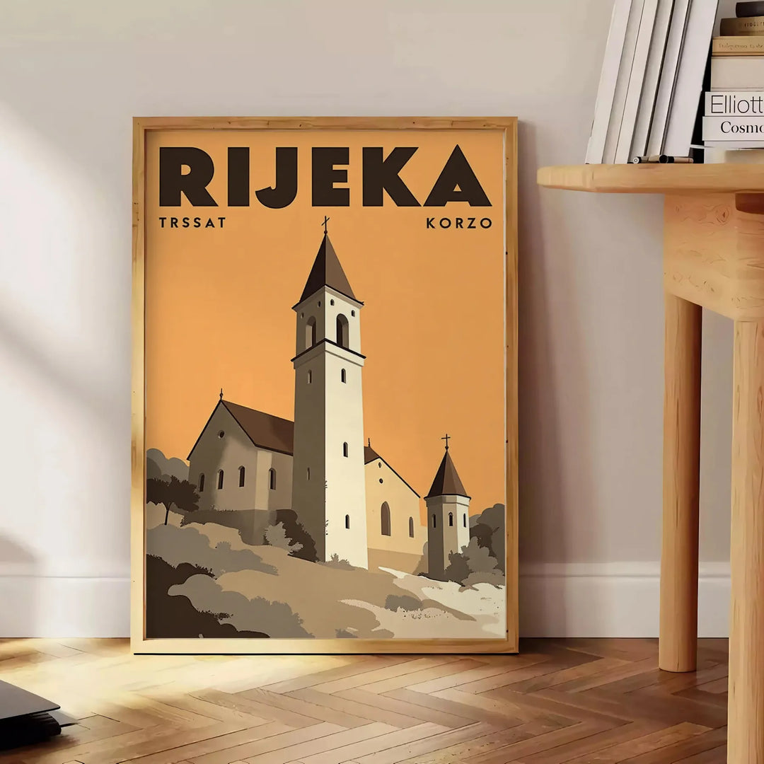 Manifesto Art Déco di Rijeka, Croazia, scena cittadina marrone e verde