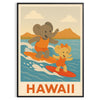 unique Kid Elephant Surf Hawaii parfaite une touche ludique colorée décor dimensions 30x40 nuances gris orange idéal amoureux aventure version affiche