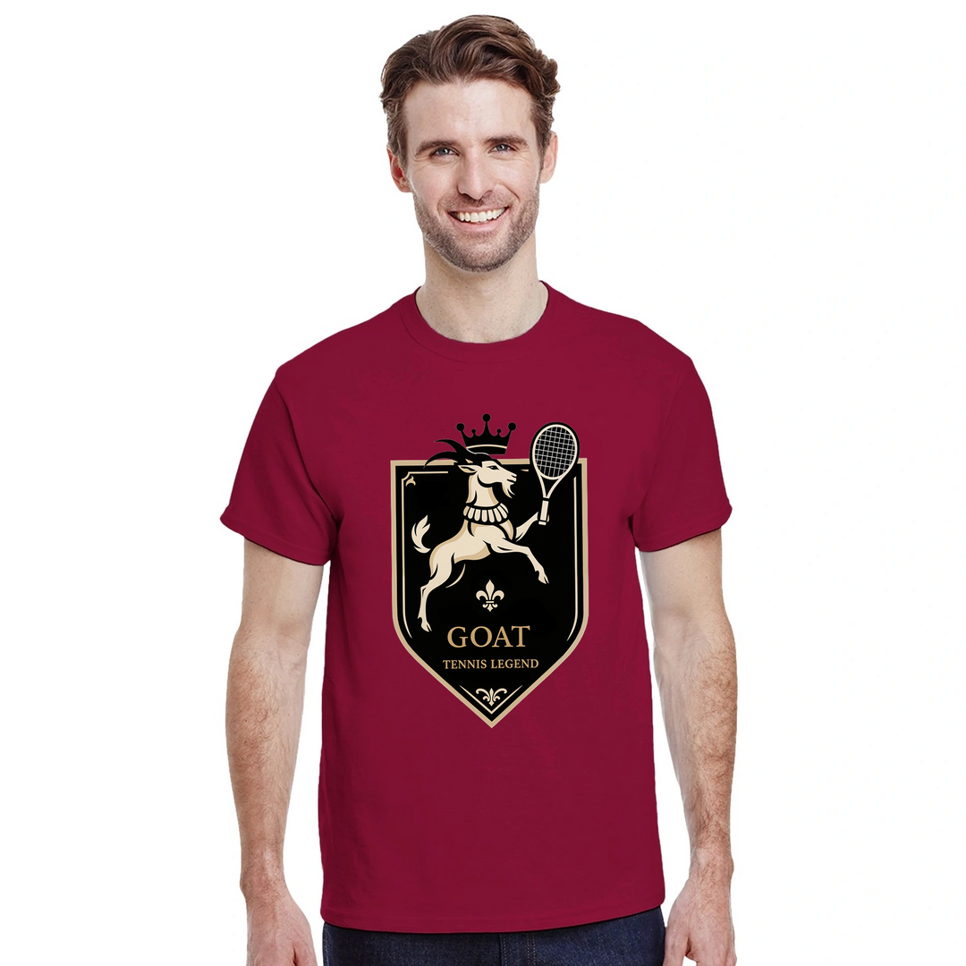 T-shirt Tennis Legend GOAT2, ideal para fãs de ténis, confeccionado em algodão premium para conforto superior