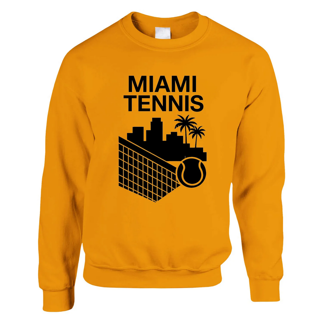 Miami Tennis džemperis, 50% kokvilna un 50% poliesters, ērts un stilīgs, piemērots visiem, ar klasisku griezumu un papildu st