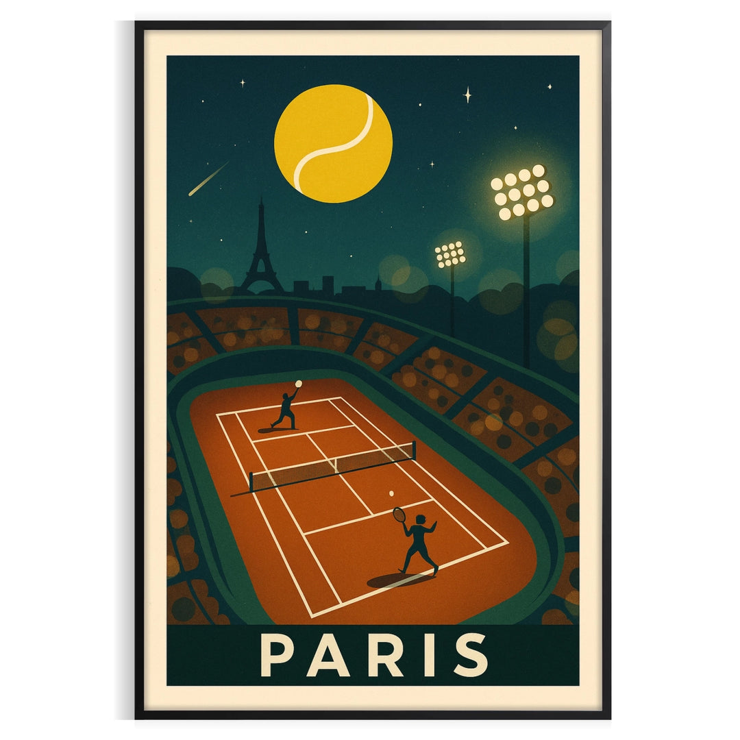 space stunning Paris Tennis Night poster captivating gray green palette dimensions artwork essence evening matches City Light today available convenience