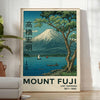 Poster di Mont Fuji e Lago Yamanaka, con tonalità serene di blu e verde. Disponibile in formato 50x70 o 30x40, con opzione in
