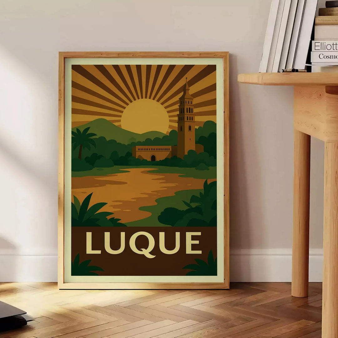 space stunning vintage Art Déco poster Luque Paraguay earthy tones brown green captivating piece cm unique artwork today decor A4 A0