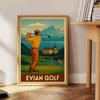 affiche golf Evian un cadeau luxe parfait passionnés teintes jaune gris poster art une touche vintage espace chef - œuvre cm 50x70 tailles A4 A0