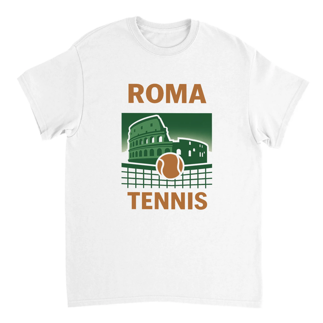 テニス愛好家に最適なローマテニスTシャツ。鮮やかなデザインでゲームの精神を称え、高品質な素材で快適さと耐久性を提供します。