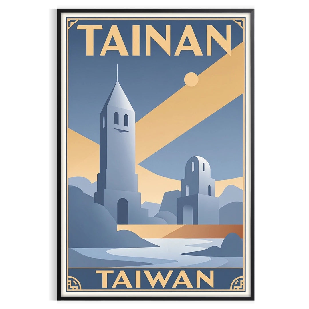charm Tainan Taiwan stunning vintage travel art deco poster unique combination green gray hues beautiful piece space today dimensions touch retro elegance decor