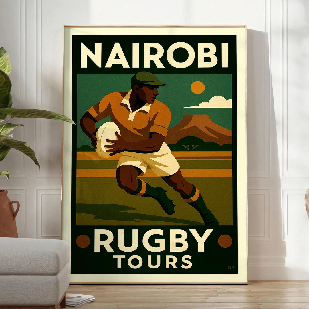 magnifique vintage matchs emblématiques Nairobi poster art déco captivant une touche unique décoration affiche rugby dimensions idéales 50x70 cm disponibles A4 A0