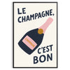 Póster de cocina 'Le Champagne C'est Bon' en tonos elegantes de verde y negro, disponible en tamaños 50x70 y 30x40, enmarcado