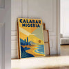 Poster vintage Art Deco di Calabar, Nigeria, in giallo e verde, perfetto per decorare con eleganza qualsiasi ambiente. Dispon