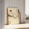 captivating Japanese Sun Mountain Boat poster harmonious blend gray orange hues decor tranquility adventure various sizes needs A4 cm A0